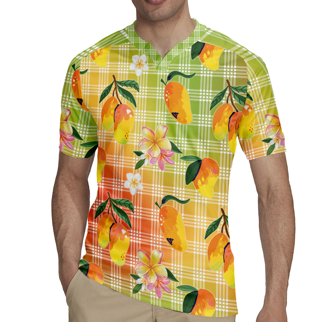 Aloha Hawaii Palaka Print Mango Plumeria Rugby Jersey Tropical Vibes