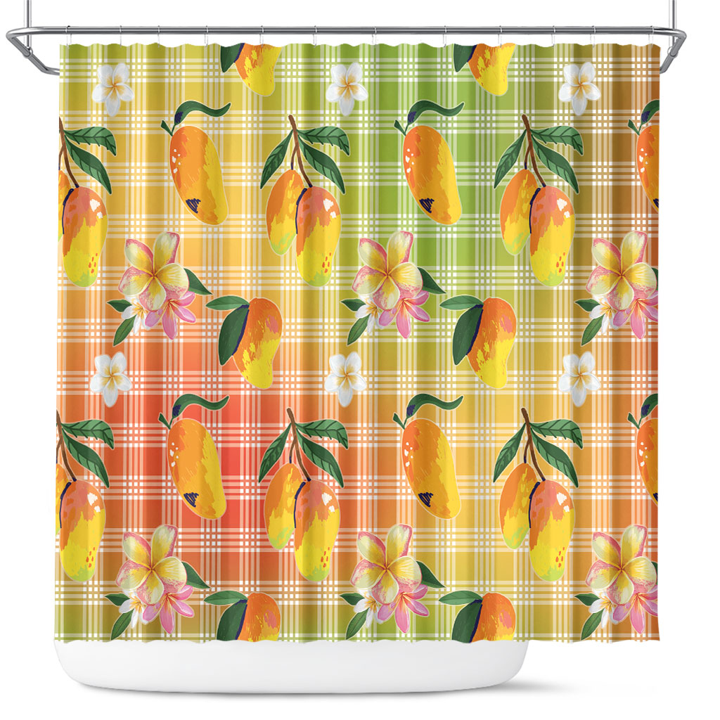 Aloha Hawaii Palaka Print Mango Plumeria Shower Curtain Tropical Vibes
