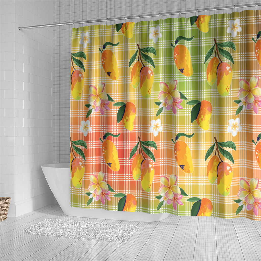 Aloha Hawaii Palaka Print Mango Plumeria Shower Curtain Tropical Vibes