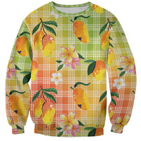 Aloha Hawaii Palaka Print Mango Plumeria Sweatshirt Tropical Vibes