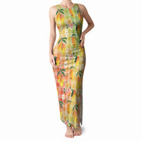 Aloha Hawaii Palaka Print Mango Plumeria Tank Maxi Dress Tropical Vibes