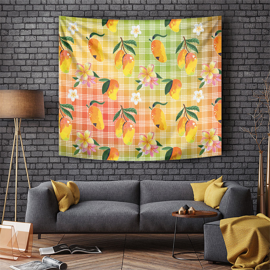Aloha Hawaii Palaka Print Mango Plumeria Tapestry Tropical Vibes