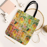 Aloha Hawaii Palaka Print Mango Plumeria Tote Bag Tropical Vibes