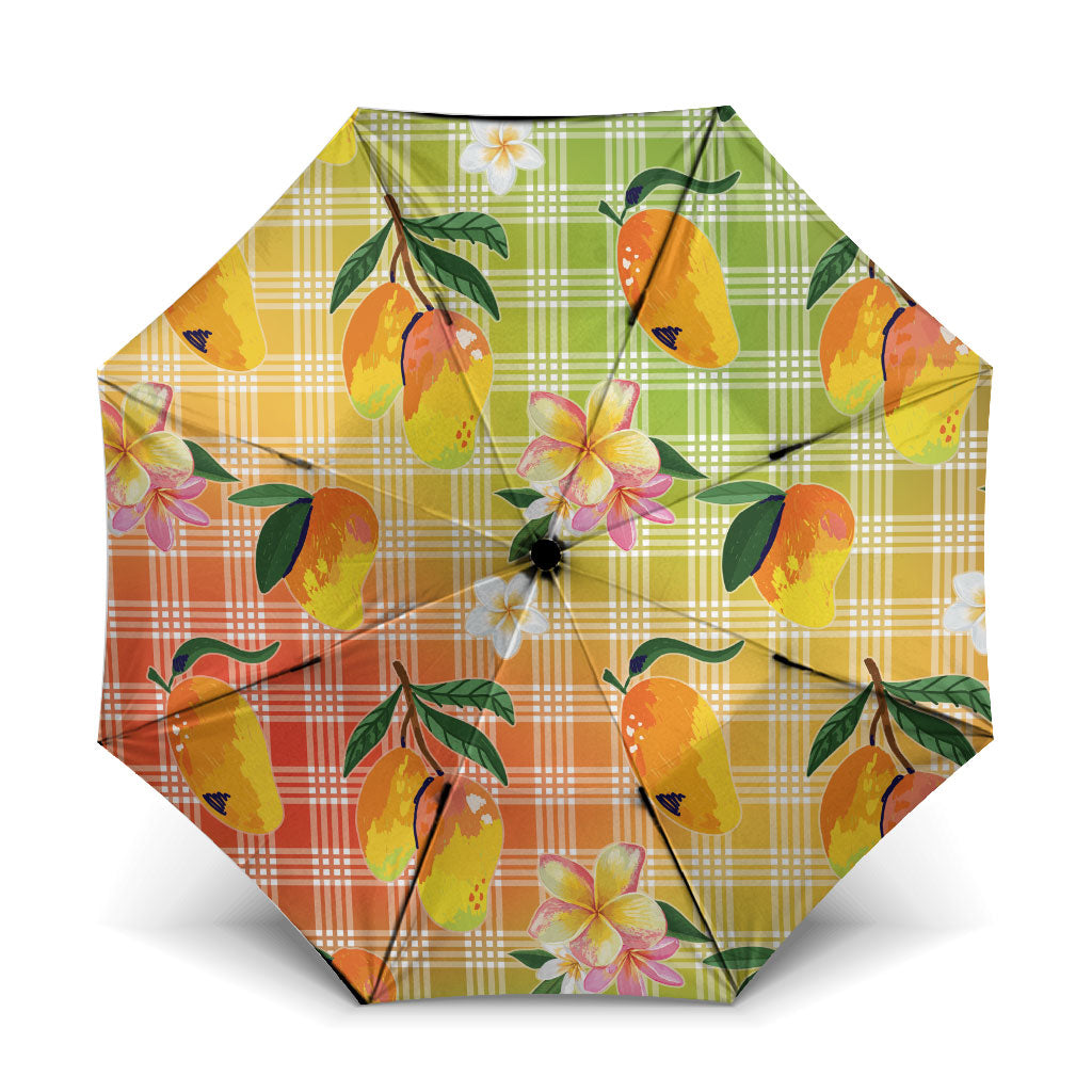 Aloha Hawaii Palaka Print Mango Plumeria Umbrella Tropical Vibes