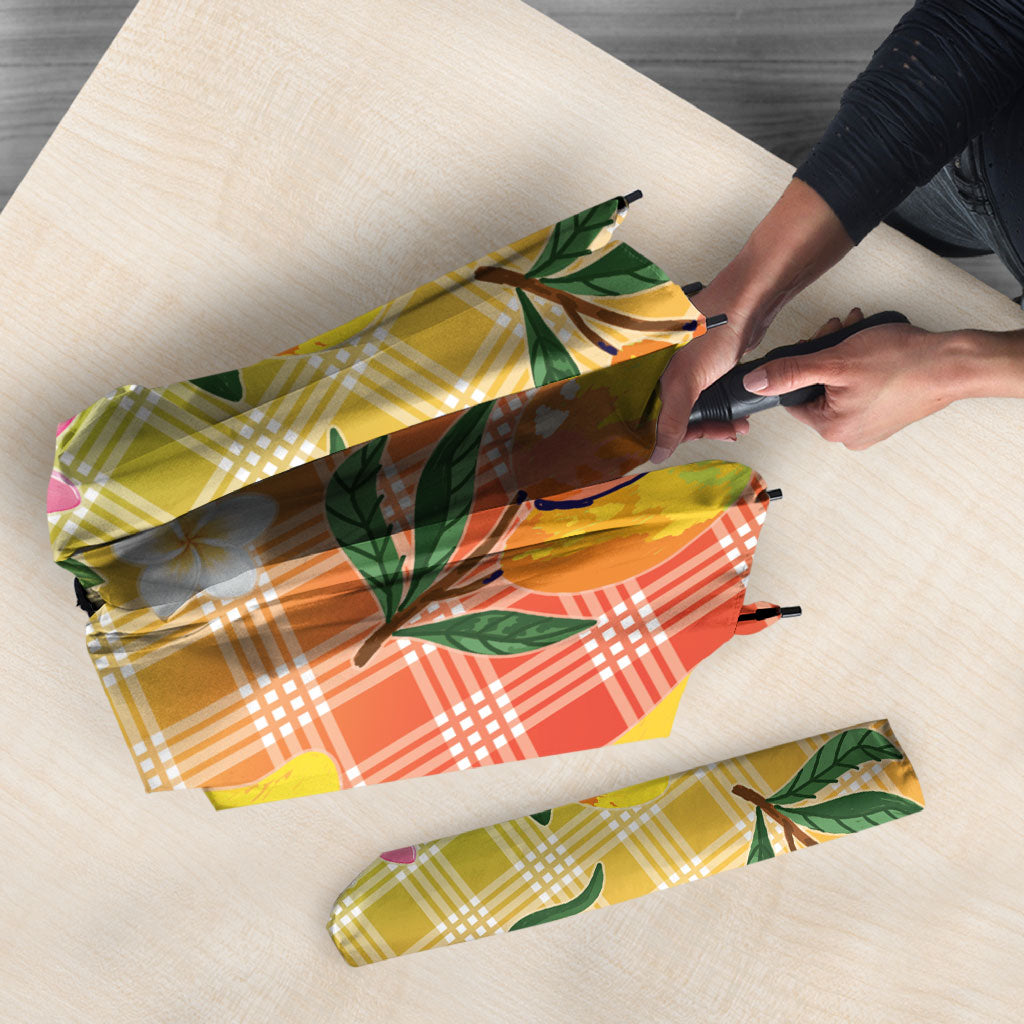 Aloha Hawaii Palaka Print Mango Plumeria Umbrella Tropical Vibes