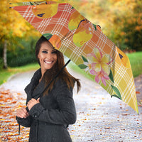 Aloha Hawaii Palaka Print Mango Plumeria Umbrella Tropical Vibes