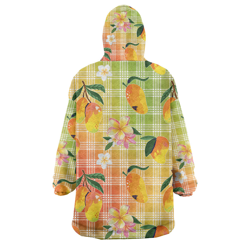 Aloha Hawaii Palaka Print Mango Plumeria Wearable Blanket Hoodie Tropical Vibes