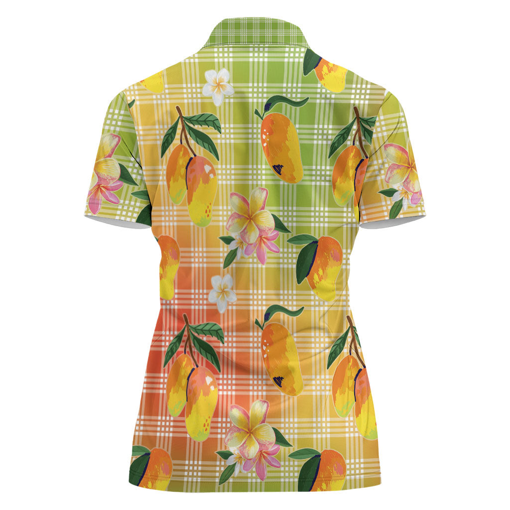 Aloha Hawaii Palaka Print Mango Plumeria Women Polo Shirt Tropical Vibes