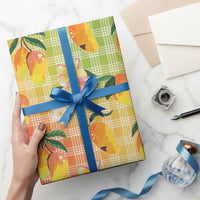 Aloha Hawaii Palaka Print Mango Plumeria Wrapping Paper Tropical Vibes