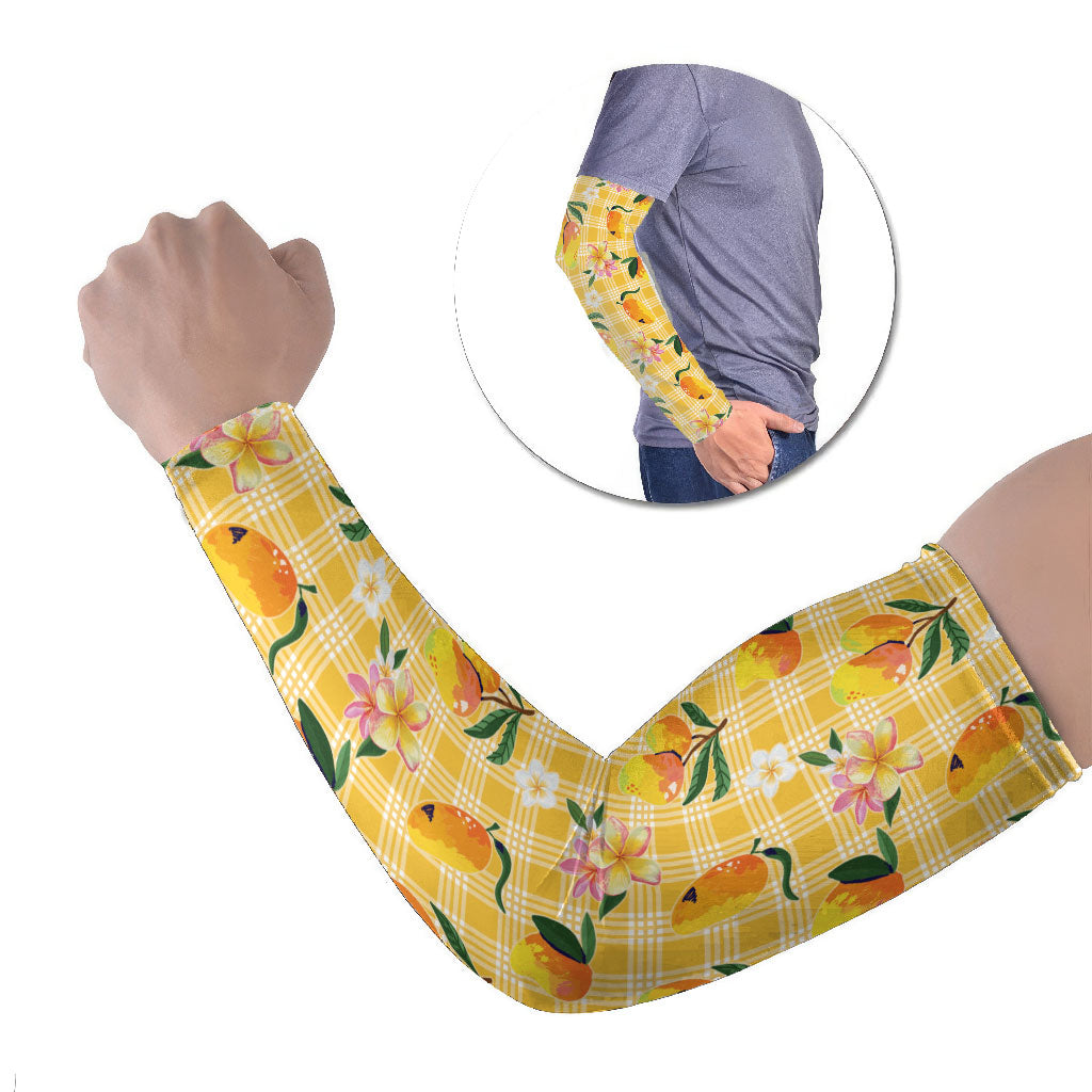Aloha Hawaii Palaka Print Mango Plumeria Arm Sleeves Fresh Lemon