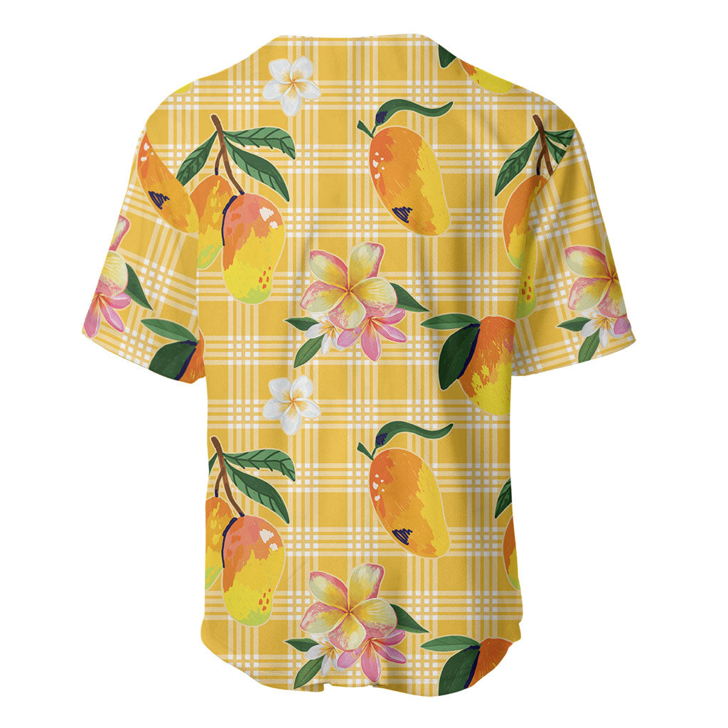 Aloha Hawaii Palaka Print Mango Plumeria Baseball Jersey Fresh Lemon