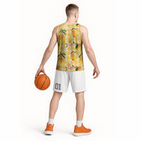 Aloha Hawaii Palaka Print Mango Plumeria Basketball Jersey Fresh Lemon