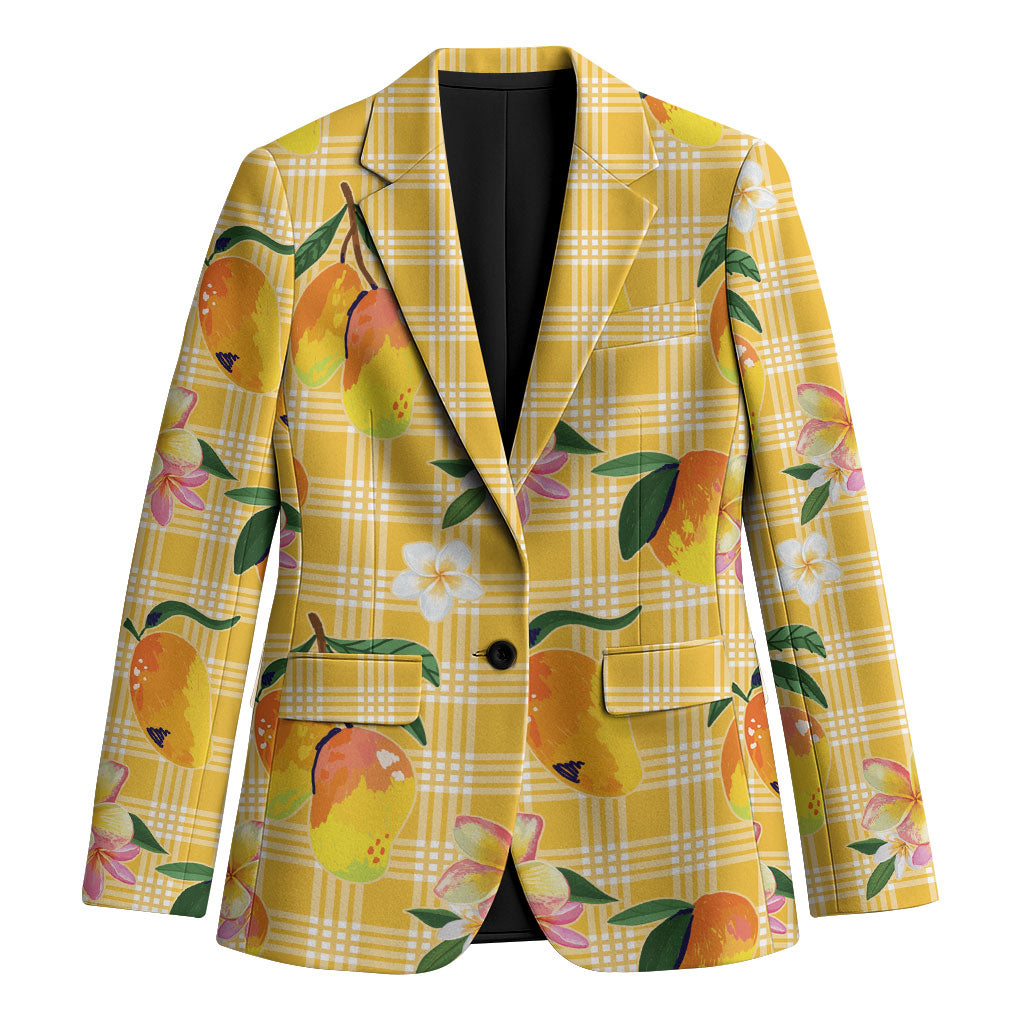 Aloha Hawaii Palaka Print Mango Plumeria Blazer Fresh Lemon