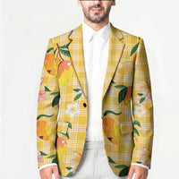 Aloha Hawaii Palaka Print Mango Plumeria Blazer Fresh Lemon