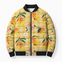 Aloha Hawaii Palaka Print Mango Plumeria Bomber Puffer Jacket Fresh Lemon