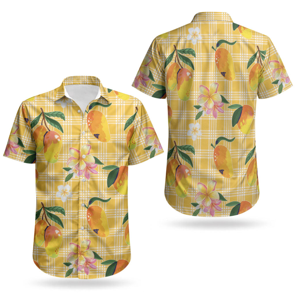 Aloha Hawaii Palaka Print Mango Plumeria Couples Matching Mermaid Dress and Hawaiian Shirt Fresh Lemon