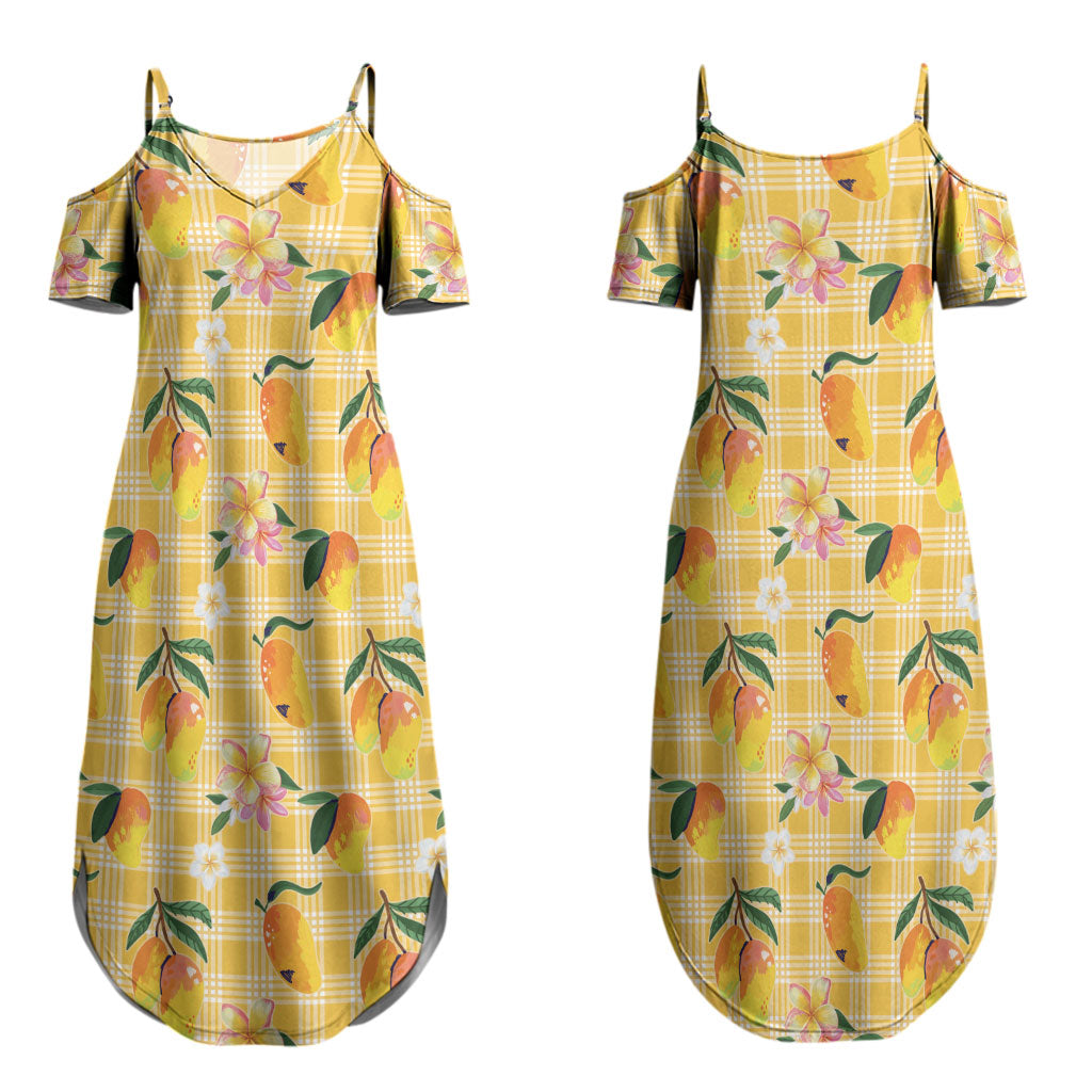 Aloha Hawaii Palaka Print Mango Plumeria Couples Matching Summer Maxi Dress and Hawaiian Shirt Fresh Lemon