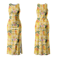 Aloha Hawaii Palaka Print Mango Plumeria Couples Matching Tank Maxi Dress and Long Sleeve Button Shirt Fresh Lemon