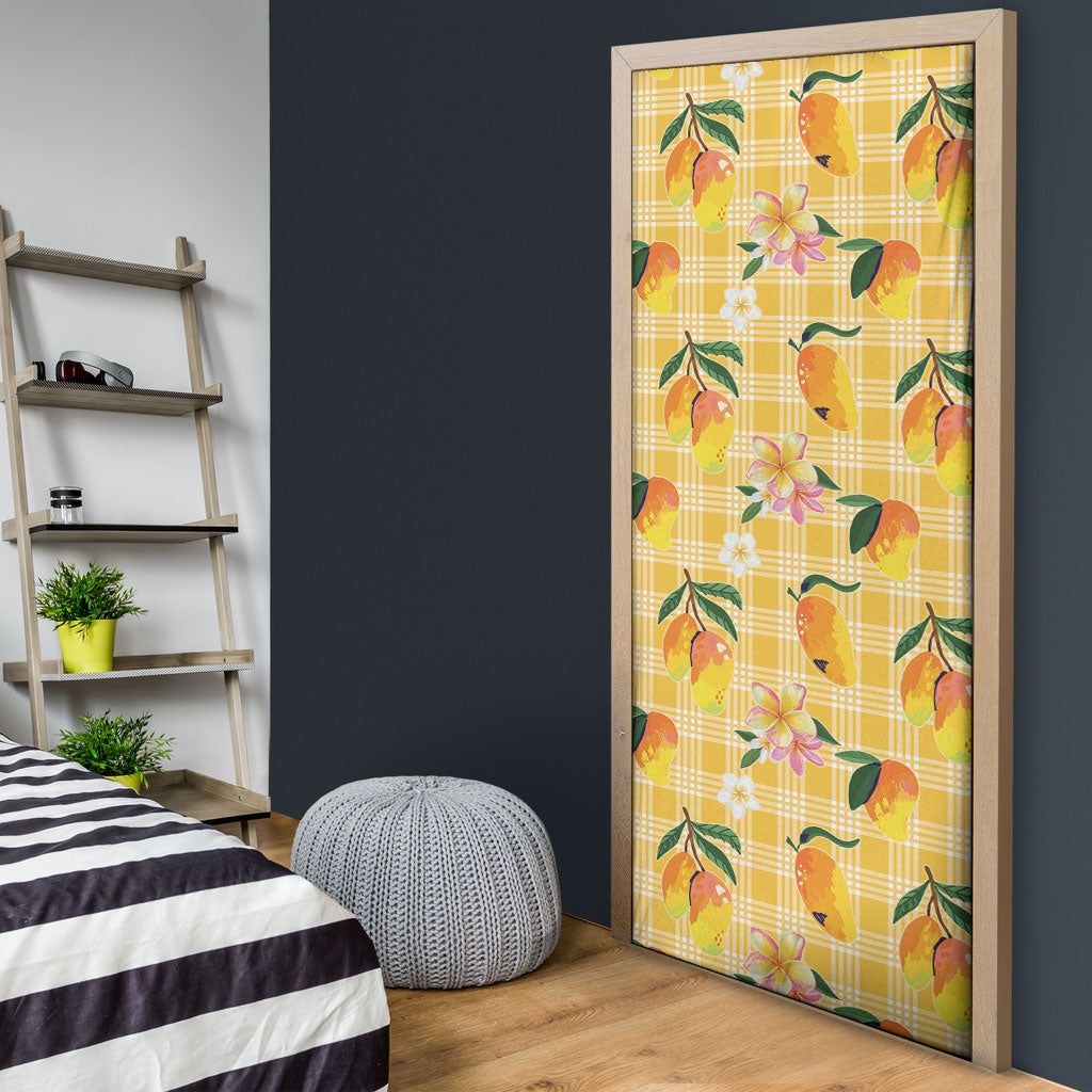 Aloha Hawaii Palaka Print Mango Plumeria Door Cover Fresh Lemon