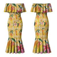 Aloha Hawaii Palaka Print Mango Plumeria Family Matching Mermaid Dress and Hawaiian Shirt Fresh Lemon