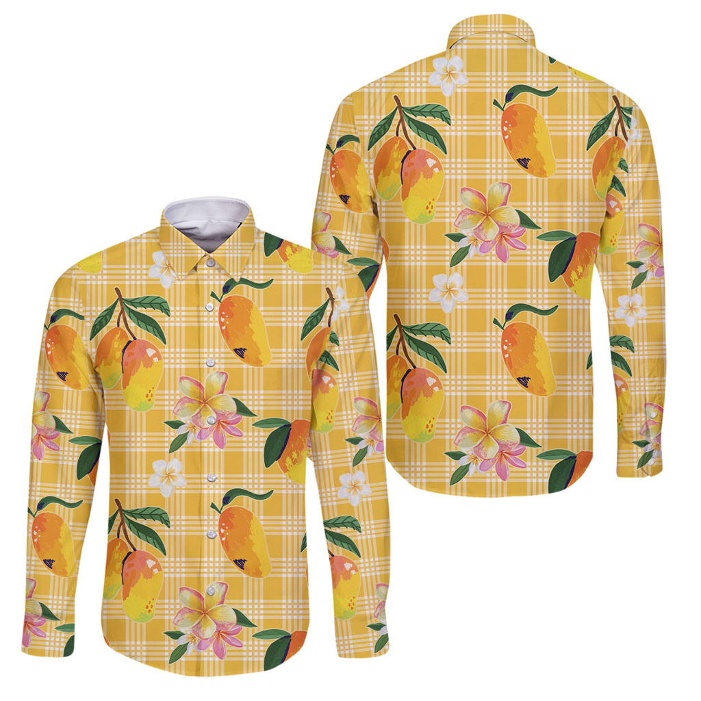 Aloha Hawaii Palaka Print Mango Plumeria Family Matching Off The Shoulder Long Sleeve Dress and Hawaiian Shirt Fresh Lemon