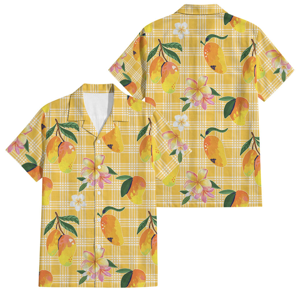Aloha Hawaii Palaka Print Mango Plumeria Family Matching Off Shoulder Maxi Dress and Hawaiian Shirt Fresh Lemon