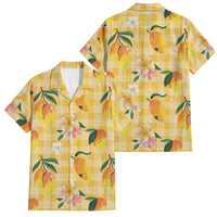 Aloha Hawaii Palaka Print Mango Plumeria Family Matching Puletasi and Hawaiian Shirt Fresh Lemon
