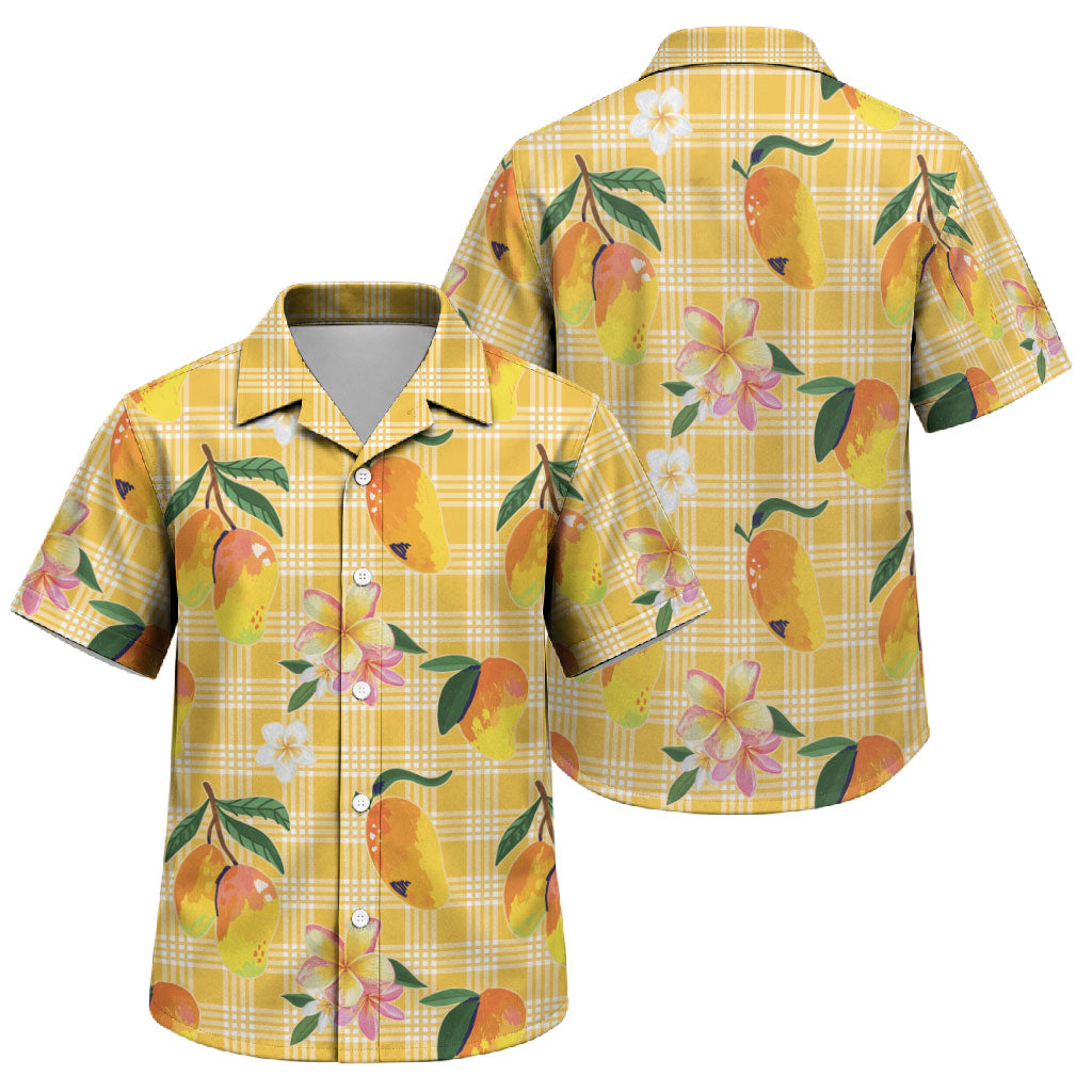 Aloha Hawaii Palaka Print Mango Plumeria Family Matching Puletasi and Hawaiian Shirt Fresh Lemon