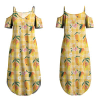 Aloha Hawaii Palaka Print Mango Plumeria Family Matching Summer Maxi Dress and Hawaiian Shirt Fresh Lemon