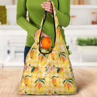 Aloha Hawaii Palaka Print Mango Plumeria Grocery Bag Fresh Lemon