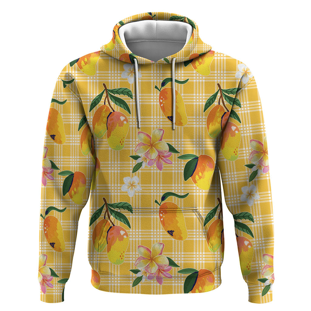 Aloha Hawaii Palaka Print Mango Plumeria Hoodie Fresh Lemon