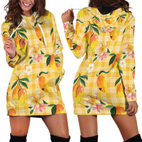 Aloha Hawaii Palaka Print Mango Plumeria Hoodie Dress Fresh Lemon