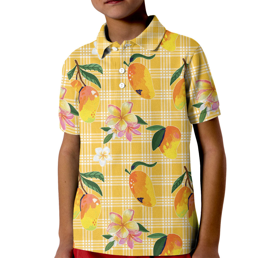 Aloha Hawaii Palaka Print Mango Plumeria Kid Polo Shirt Fresh Lemon