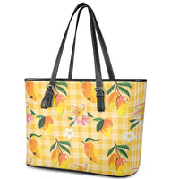 Aloha Hawaii Palaka Print Mango Plumeria Leather Tote Bag Fresh Lemon