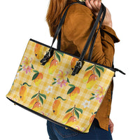 Aloha Hawaii Palaka Print Mango Plumeria Leather Tote Bag Fresh Lemon