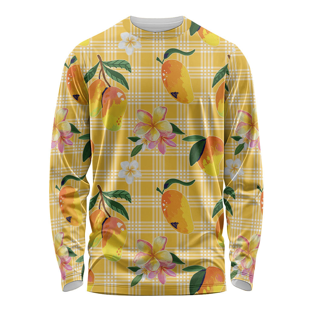 Aloha Hawaii Palaka Print Mango Plumeria Long Sleeve Shirt Fresh Lemon