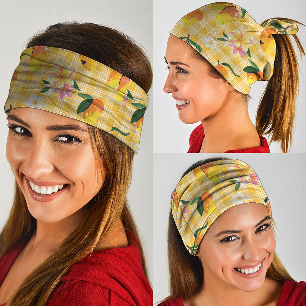 Aloha Hawaii Palaka Print Mango Plumeria Neck Gaiter Fresh Lemon
