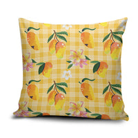 Aloha Hawaii Palaka Print Mango Plumeria Pillow Cover Fresh Lemon