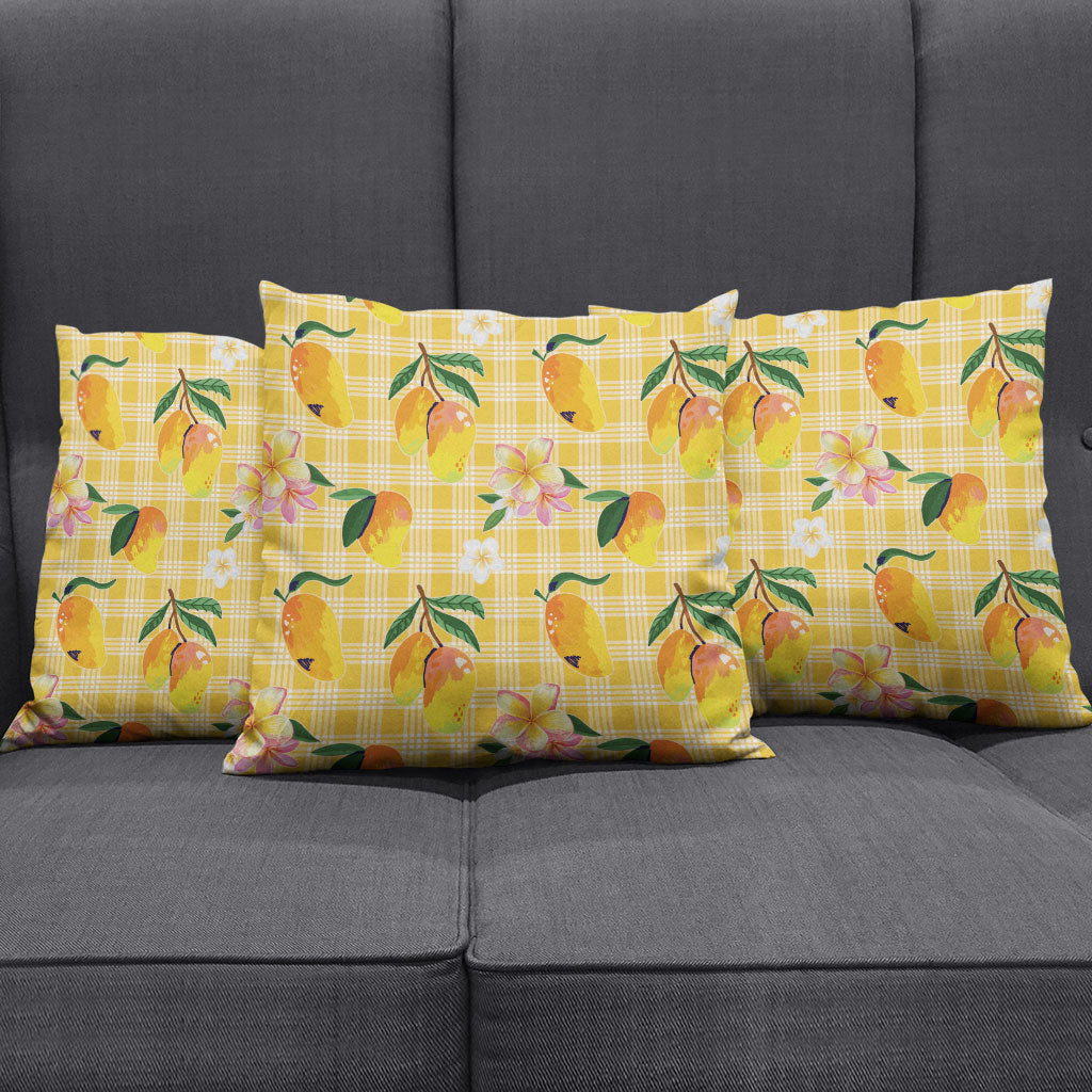 Aloha Hawaii Palaka Print Mango Plumeria Pillow Cover Fresh Lemon
