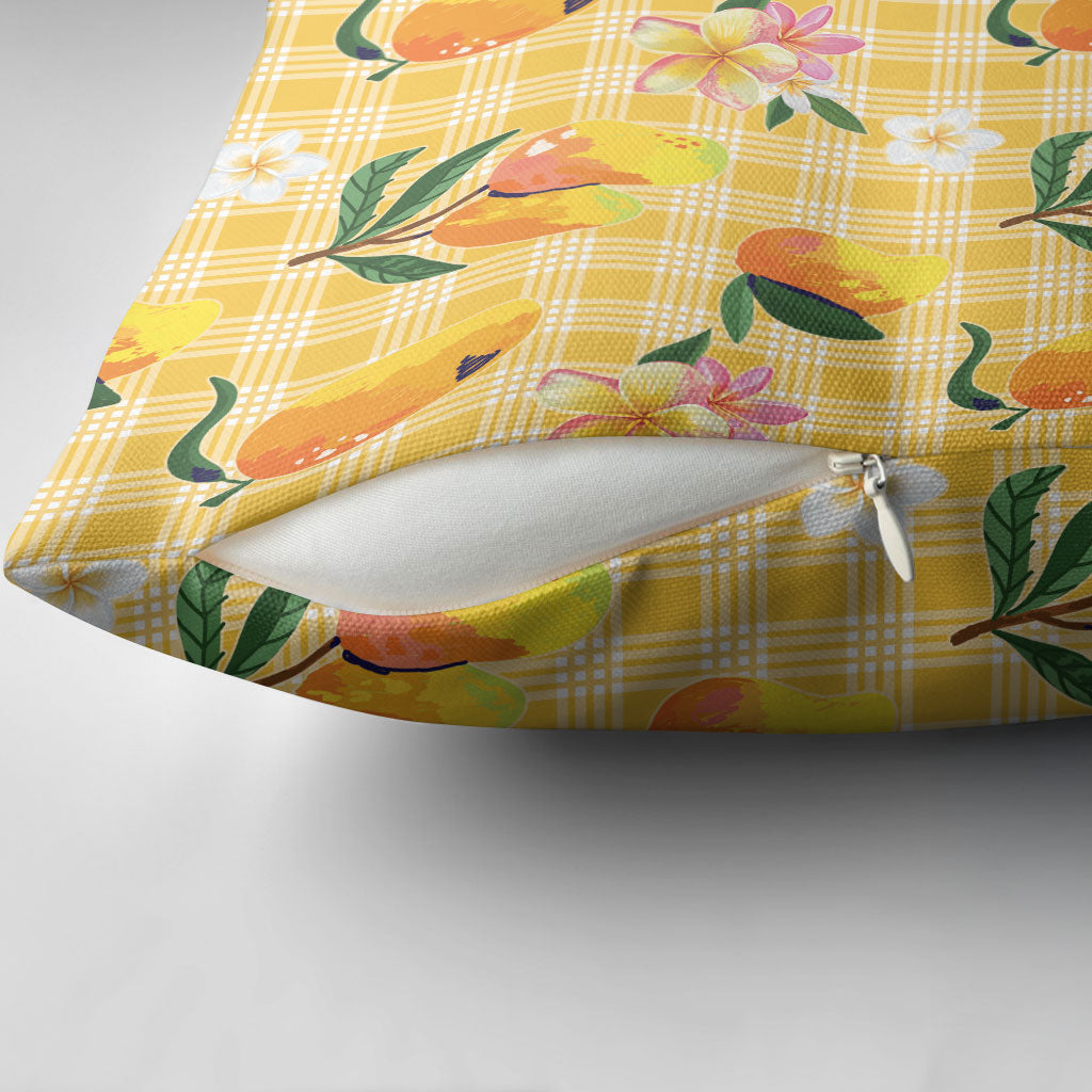 Aloha Hawaii Palaka Print Mango Plumeria Pillow Cover Fresh Lemon