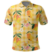 Aloha Hawaii Palaka Print Mango Plumeria Polo Shirt Fresh Lemon