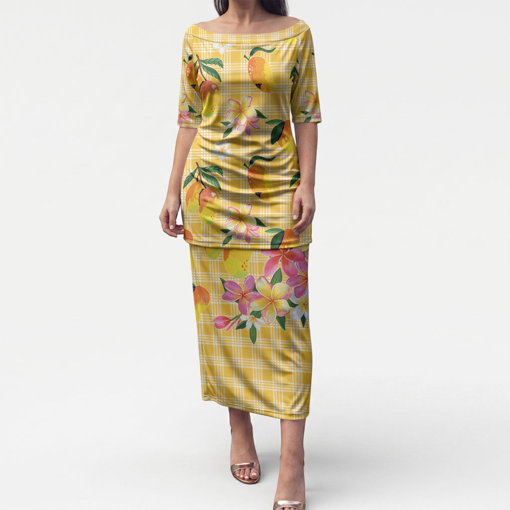Aloha Hawaii Palaka Print Mango Plumeria Puletasi Fresh Lemon
