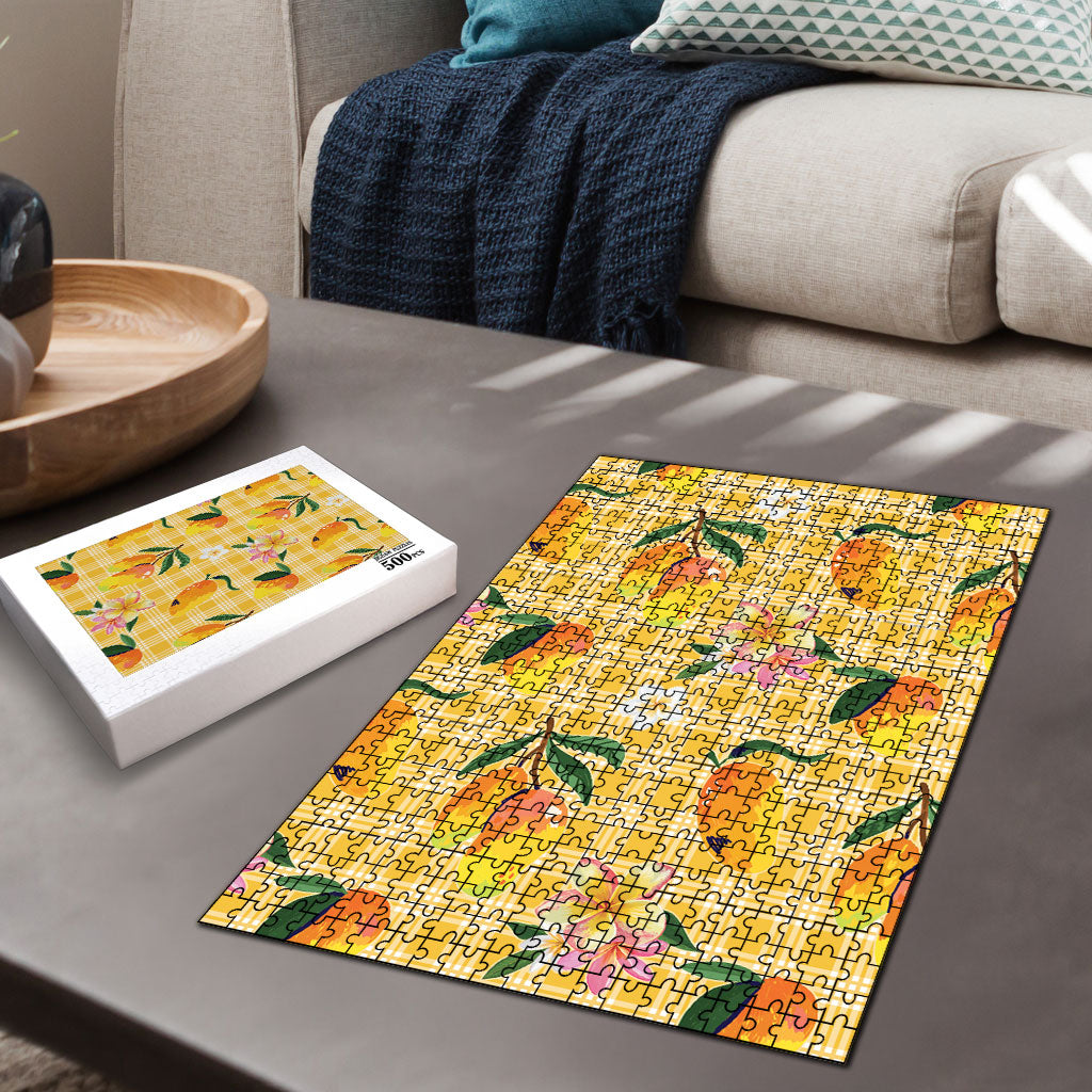 Aloha Hawaii Palaka Print Mango Plumeria Puzzle Fresh Lemon