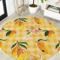 Aloha Hawaii Palaka Print Mango Plumeria Round Carpet Fresh Lemon
