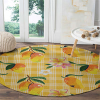 Aloha Hawaii Palaka Print Mango Plumeria Round Carpet Fresh Lemon