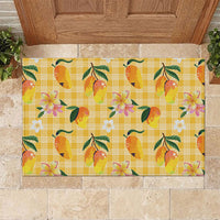 Aloha Hawaii Palaka Print Mango Plumeria Rubber Doormat Fresh Lemon