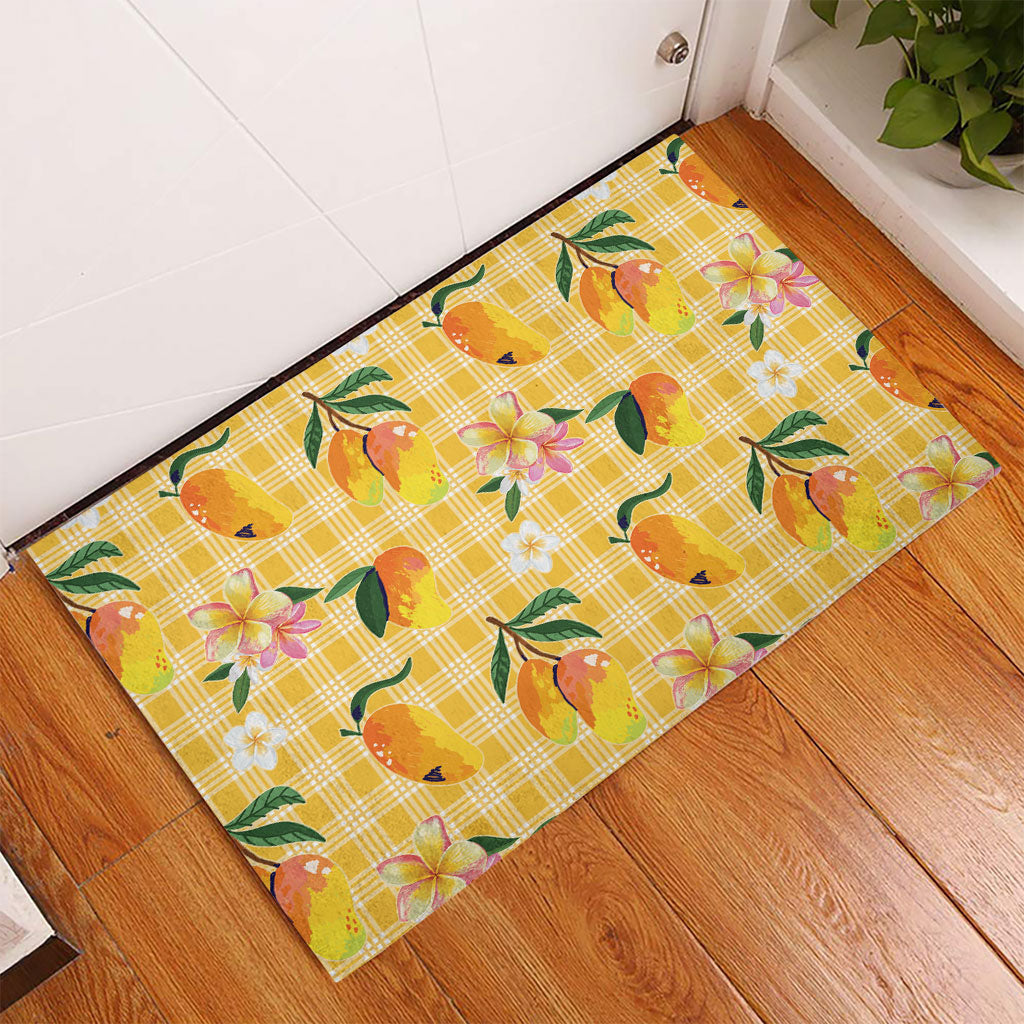 Aloha Hawaii Palaka Print Mango Plumeria Rubber Doormat Fresh Lemon