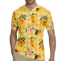 Aloha Hawaii Palaka Print Mango Plumeria Rugby Jersey Fresh Lemon