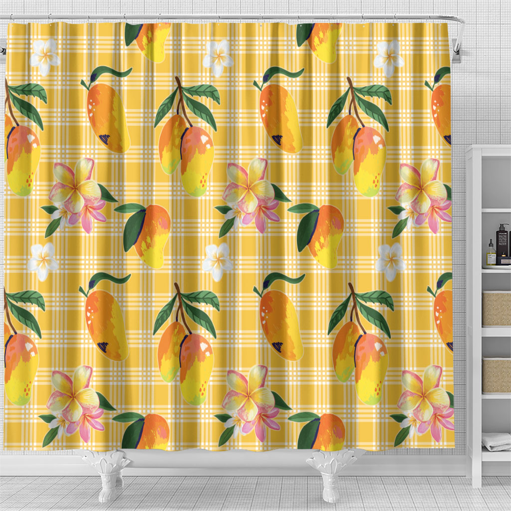 Aloha Hawaii Palaka Print Mango Plumeria Shower Curtain Fresh Lemon