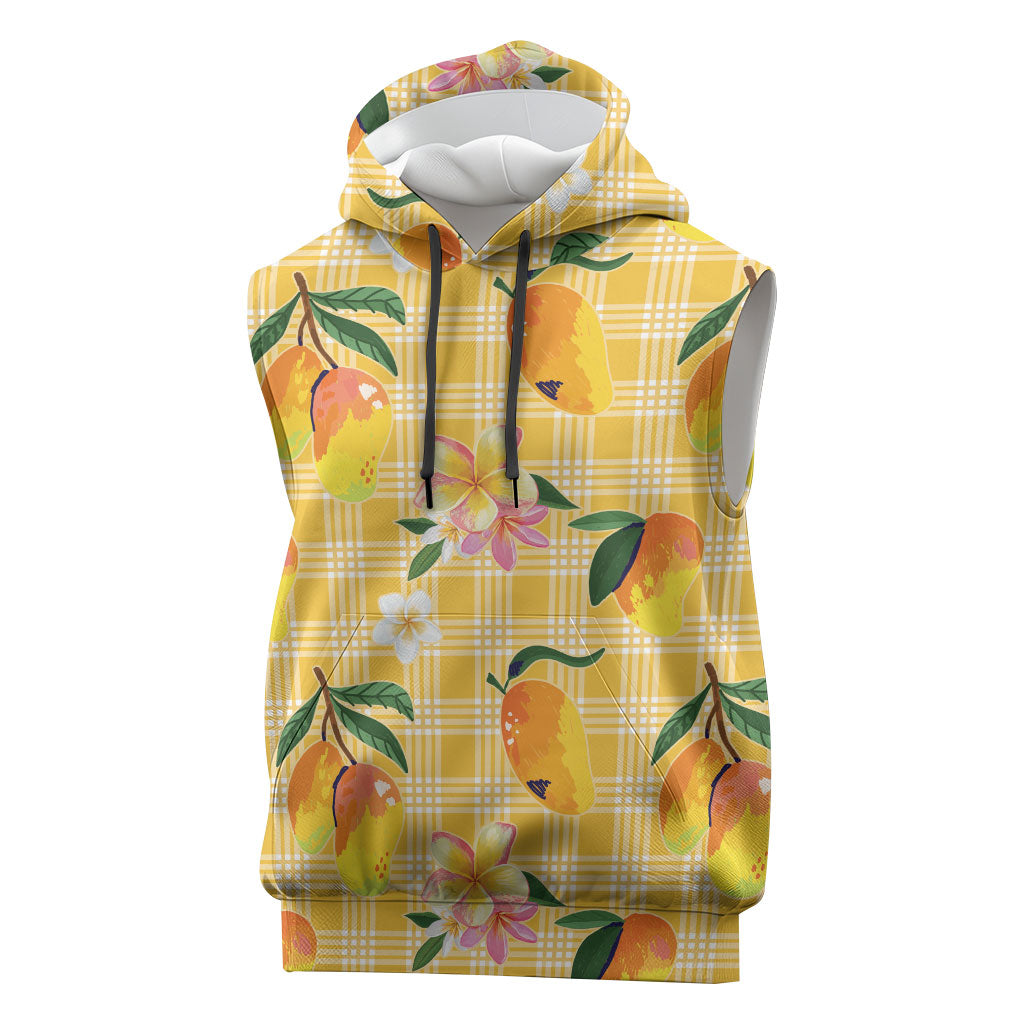 Aloha Hawaii Palaka Print Mango Plumeria Sleeveless Hoodie Fresh Lemon